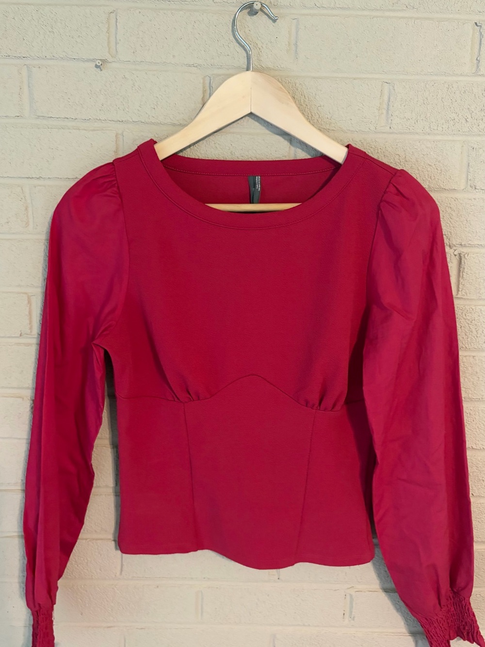 Anthropologie Puff Sleeve Corset Raspberry Long Sleeve Blouse